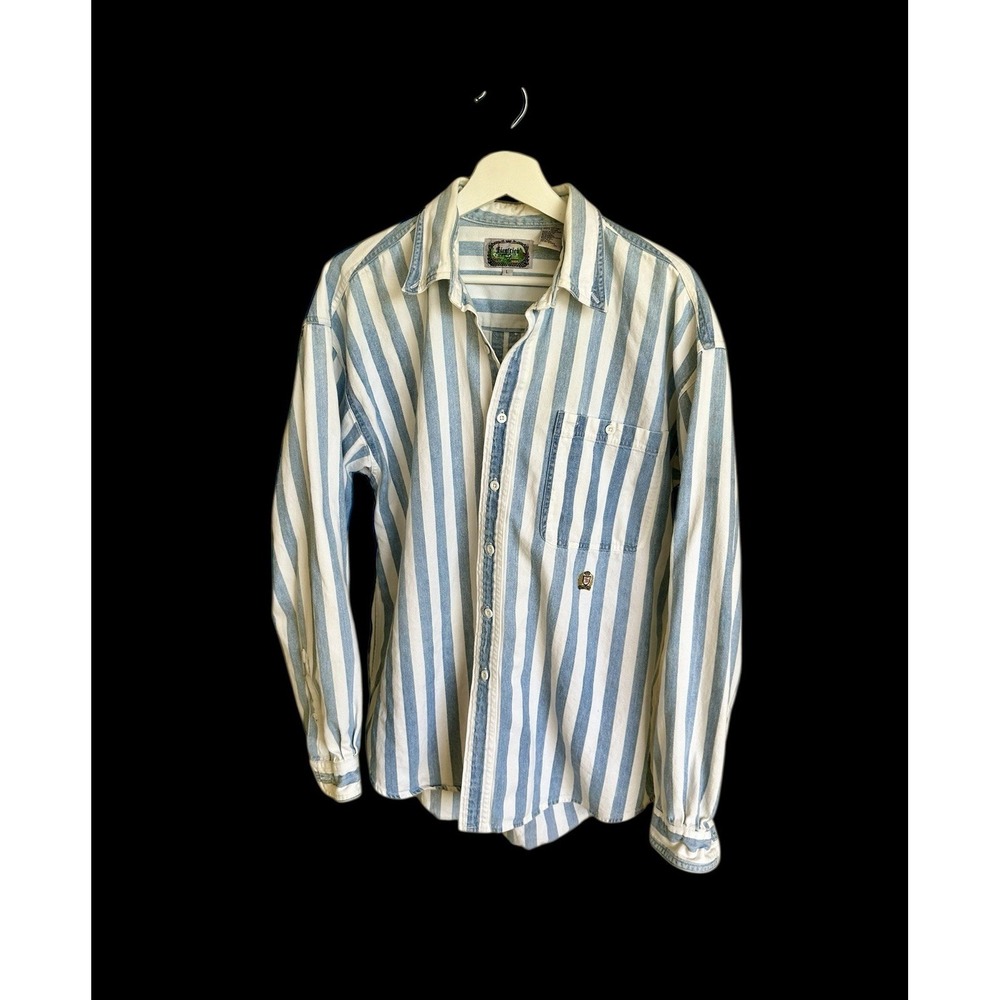 Vintage 90's Siegfried Shirt Mens Large Rare ‎ Distressed Striped Blue White